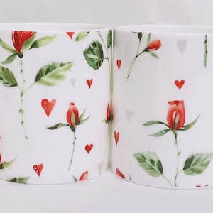 Hearts & Red Roses Mugs Set of 4 Balmoral Fine Bone China Floral 9.5 oz Cups Hand Decorated in UK