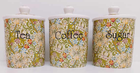 William Morris Golden Lily Tea Coffee and Sugar Canisters Fine