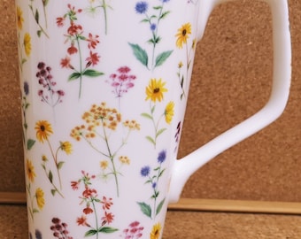 Meadow Flowers 20oz Mug Fine Bone China Large Jumbo 1 Pint Multi Colour Bright Floral Latte Coffee Tea Cups Hand Decorated UK