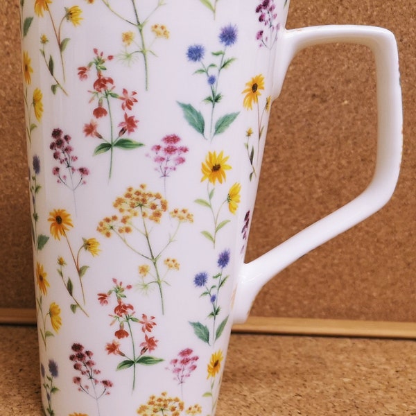 Weide bloemen 20oz Mok Fijn Bot China Grote Jumbo 1 Pint Multi Colour Bright Floral Latte Koffie Thee Kopjes Hand Versierd Verenigd Koninkrijk