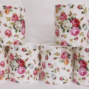 Garten Rosen Tassen Set 6 Fine Bone China 9 Unzen 275 ml Balmoral Klar Hintergrund Rosen Tassen Hand verziert UK