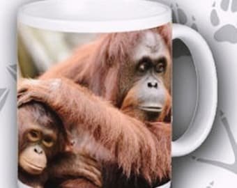 Orangutans Mug 300 ml Ceramic Wildlife Collection Orangutan Family Photo Scene 10.5 oz Coffee Cup Hand Decorated in UK