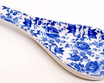 Delft Blue Large Spoon Rest Porcelain 27cm 10.5" Blue Flowers Floral Ceramic Hand Decorated UK