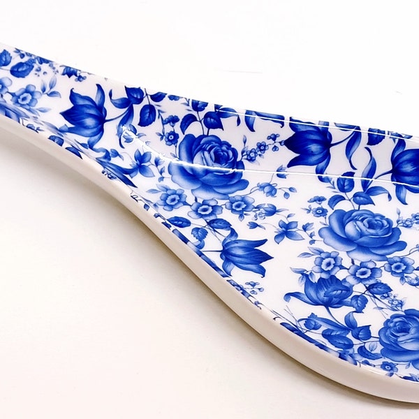 Delft Blue Large Spoon Rest Porcelain 27cm 10.5" Blue Flowers Floral Ceramic Hand Decorated UK