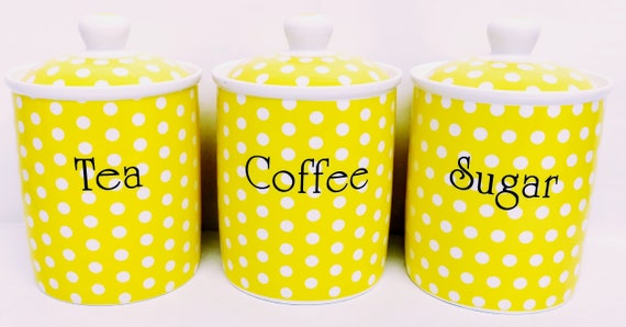 yellow tea coffee sugar jars