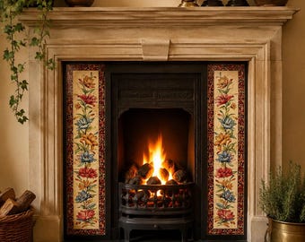 Alhambra Ceramic Tile Mural 5 Decorative Tiles 6" Flowers Trellis Floral Fireplace Backsplash Hand Decorated UK (Available Left or Right)