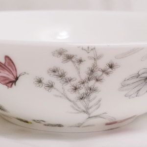 Secret Garden Cereal Bowl Fine Bone China bloemen vlinders en bijen, met de hand gedecoreerd in het Verenigd Koninkrijk