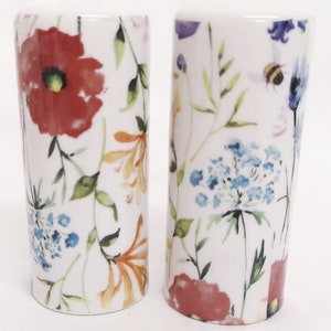 Wildflowers Meadow Salt & Pepper Round Set Ceramic Porcelain Multi Floral Hand Decorated UK