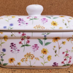 Meadow Flowers Butter Dish Fine Bone China Multi Bright Floral Container Hand Decorated in UK image 3