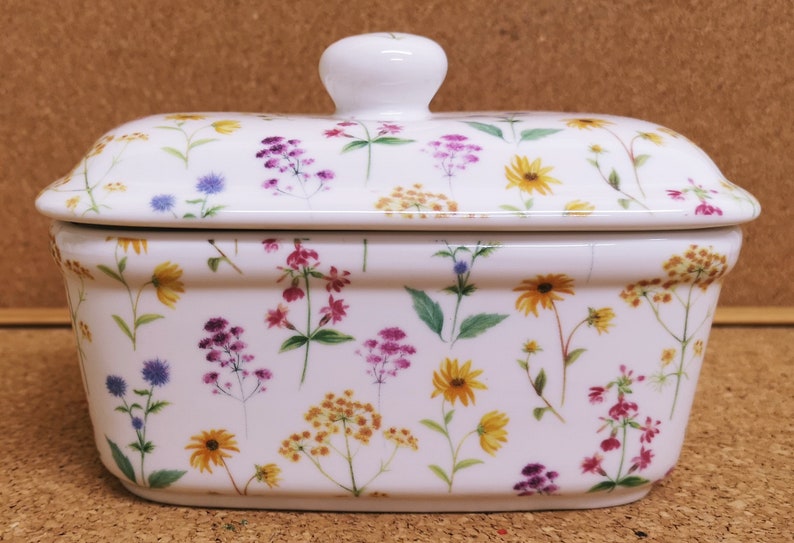 Meadow Flowers Butter Dish Fine Bone China Multi Bright Floral Container Hand Decorated in UK image 3