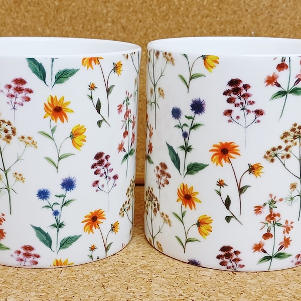 Meadow Flowers Mugs Set of 2 Fine Bone China 14 oz 400 ml Large Balmoral Cups Bright Colourful Floral Hand Decorated in UK