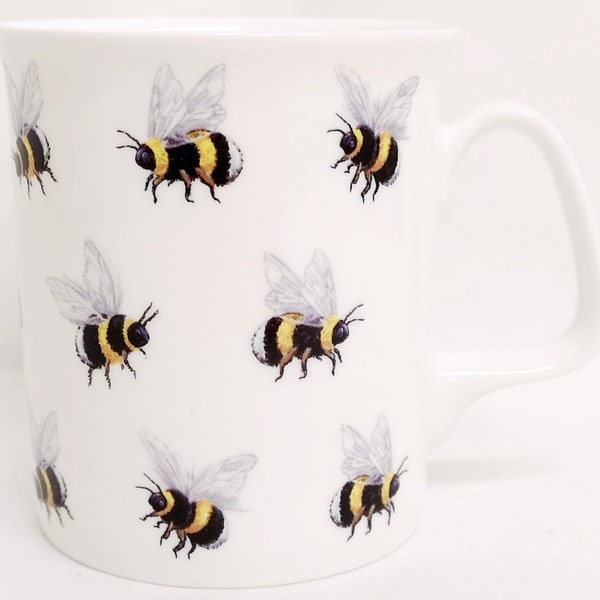 Bees Mug Fine Bone China Marlborough Multi Bumble Bee Cup Hand Decorated in UK