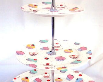 Fairy Cupcakes Cake Stand 3 Tier Fine Bone China Muffins Hand Decorated in UK