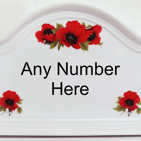 Red Poppy Door Plaque Porcelain House Number Bridge Poppies Ceramic Sign