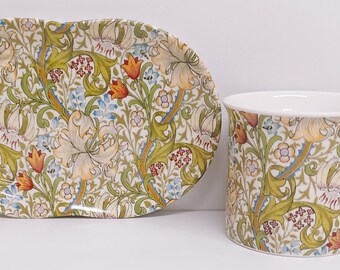 William Morris Golden Lily TV Tray Bone China Art Nouveau Seamless Lilies Floral Mug 250 ml 8 fl oz and Tray Hand Decorated UK
