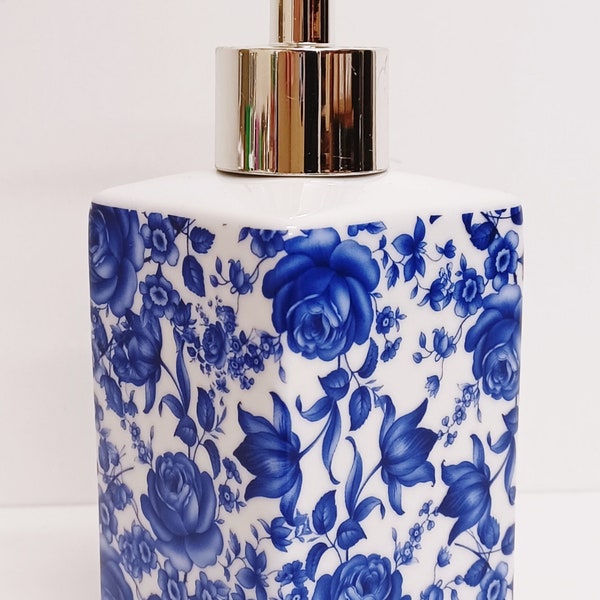 Blue Floral Liquid Soap Dispenser Etsy