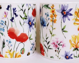 Wildflowers Meadow Mugs Set of 2 Balmoral Fine Bone China Cups Colourful Flowers Hand Decorated UK