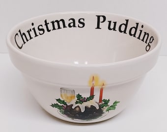 Pudding Cake Christmas Pudding Ceramic Decorated Baking Bowl Basin 35 oz 990 ml Hand Decorated UK