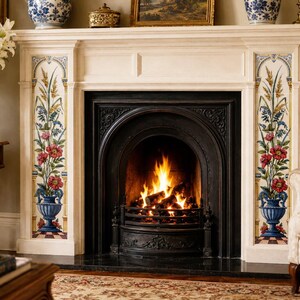 Wheatsheaf & Poppy Ceramic Tile Mural Poppies Decorative 5 Tiles 15x15 cm Fireplace Backsplash Hand Decorated in UK