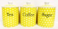 Yellow Dots Tea Coffee Sugar Fine Bone China Spotty Canisters Storage Jars Hand Decorated UK
