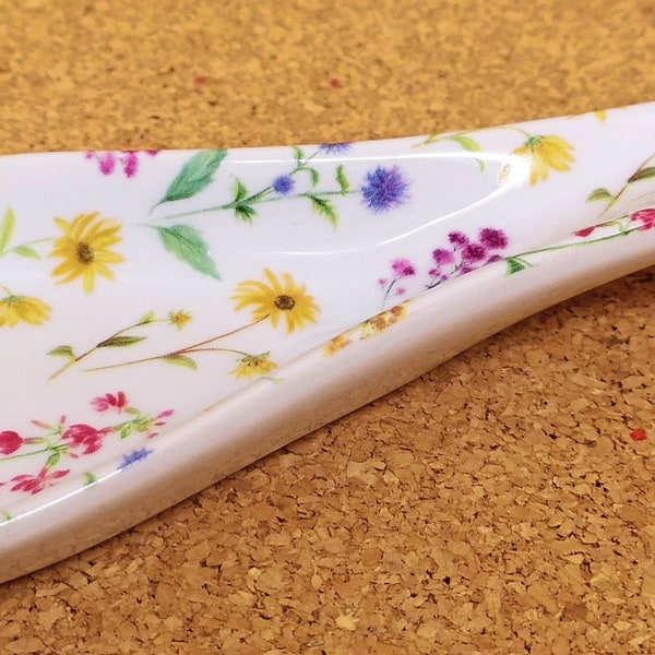 Meadow Flowers Spoon Rest Ceramic Porcelain Medium 22cm Spoon Hand Decorated UK