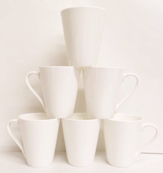 White Mugs Set of 6 Fine Porcelain 325 Ml 11 Fl Oz Regal Plain