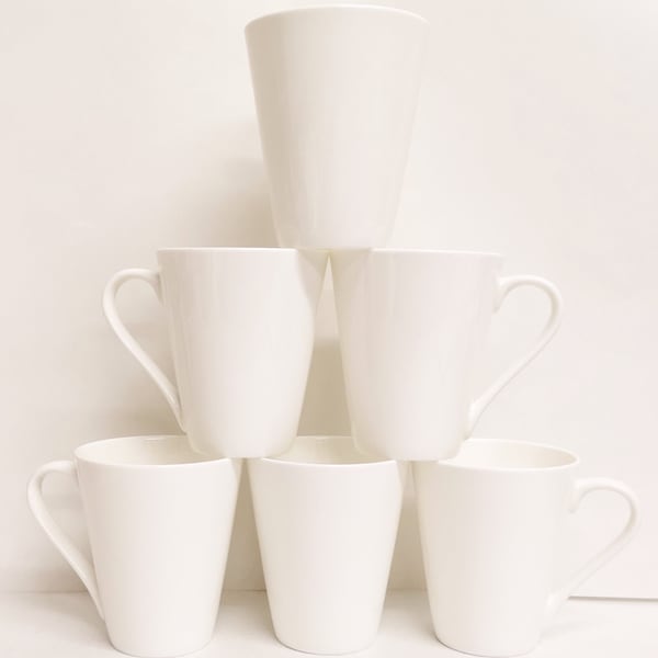 Richmond White Fine Bone China 12 oz Set of 6 Mugs 350 ml Cups
