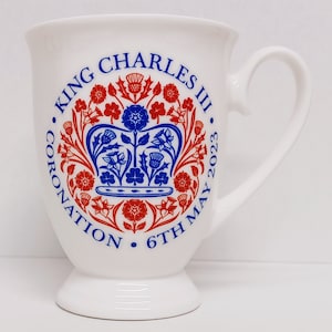 Coronation Emblem HM King Charles III Mug 300 ml Fine Bone China Royal Footed Commemorative Collectors Cup Hand Decorated UK