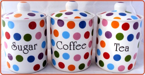 spotty tea coffee sugar canisters