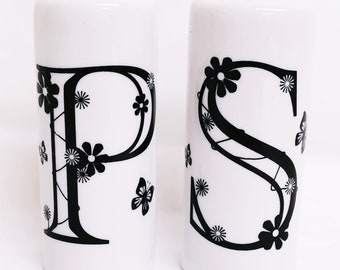 Set sale e pepe S e P Fiorellini e farfalle Vasi rotondi in ceramica porcellana decorati a mano