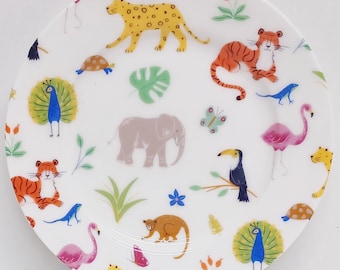 One Day at the Zoo Plate Fine Bone China 8" 20cm Animals Collage Hand Decorated UK