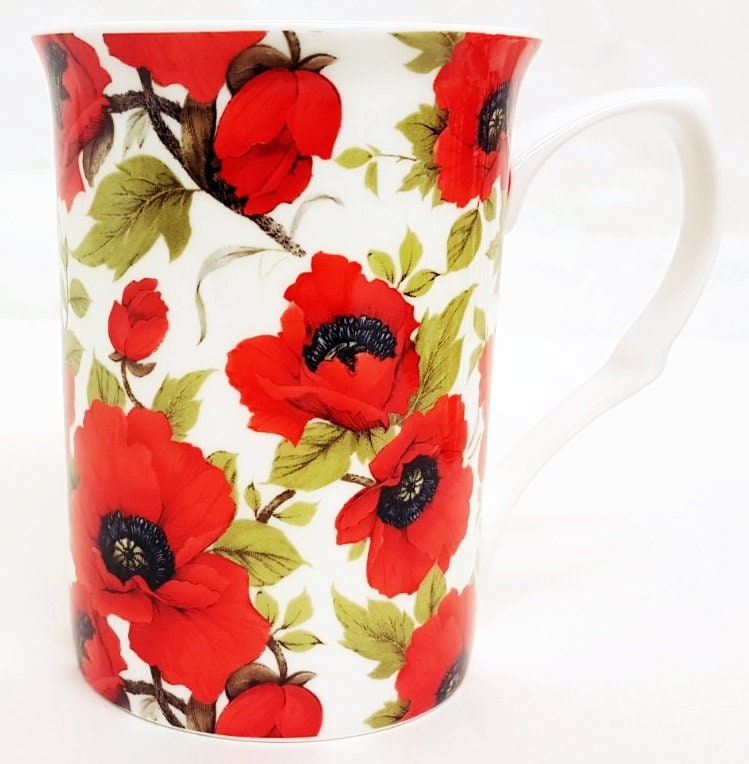 Red Poppy Mugs Set of 4 Fine Bone China Cups Hand Decorated in Etsy UK