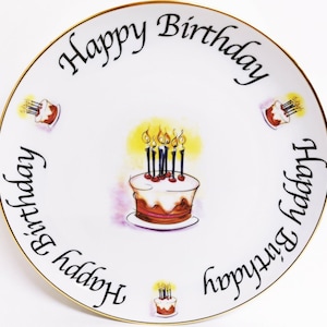 Happy Birthday Kuchenplatte Vergoldet Porzellan groß Servierplatte Kuchenplatte 31 cm 31 cm Hand dekoriert