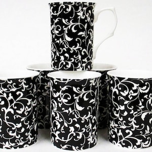 Venetian Black Fine Bone China Set Six Mugs