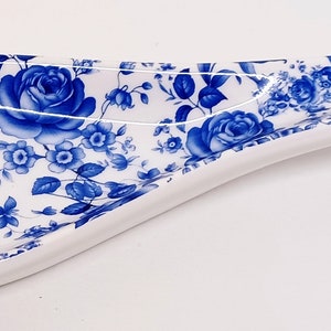 Delfts Blauwe Lepelsteun Porselein Medium 22cm 8.3&quot; Blauwe Bloemen Bloemen Keramiek Hand Versierd UK