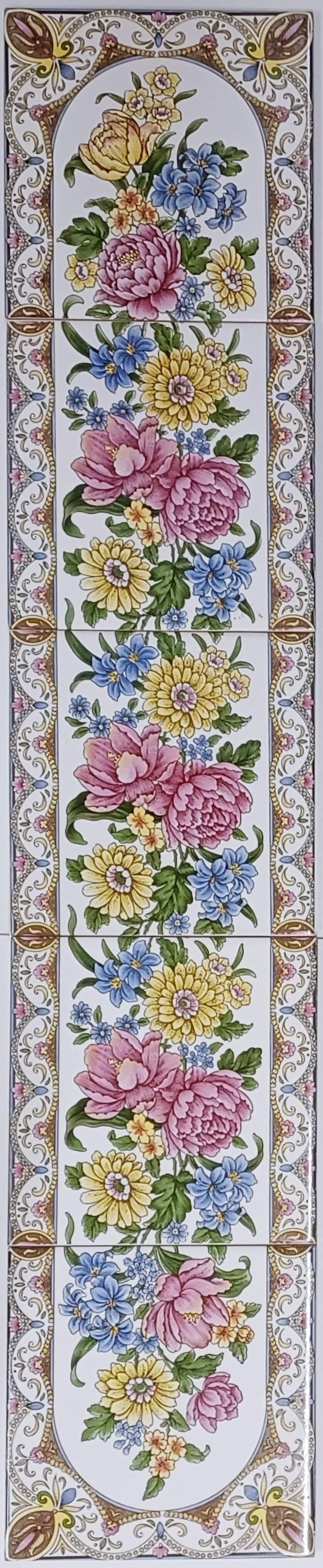 Kensington Vintage Floral Ceramic Tile Mural Decorative 5 Tiles 75 Cm X