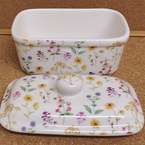 Meadow Flowers Butter Dish Fine Bone China Multi Bright Floral Container Hand Decorated in UK image 6