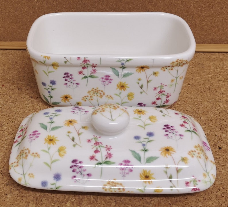 Meadow Flowers Butter Dish Fine Bone China Multi Bright Floral Container Hand Decorated in UK image 6