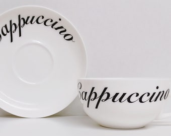 Cappuccino Cup & Saucer White Fine Bone China Simply Wording Cappuccino 300ml 10.5 fl oz Hand Decorated UK