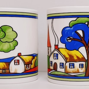 Village Art Deco Mugs Set of 2 Fine Bone China Large Balmoral 14fl oz 400 ml Exclusive Countryside Cups