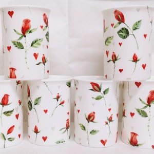 Hearts & Red Roses Mokken Set van 6 fijne porseleinen bloemen 10,5 oz kopjes, met de hand gedecoreerd in het VK