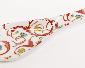 Red Spots Ceramic Spoon Rest 22cm Medium Red Porcelain Spoon Hand Decorated UK 