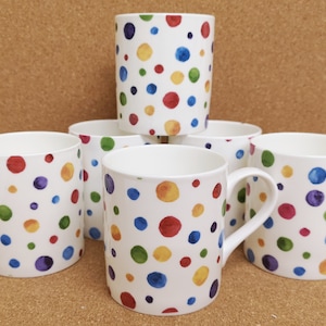 Polka Dots Painted Effect Tassen Set mit 6 Balmoral Multi Color Spotty Chintz Fine Bone China 9,5 Unzen 275 ml Tassen Hand verziert UK