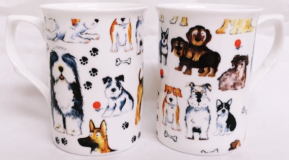 犬のマグカップ 2個セット ファインボーンチャイナ 犬のコラージュ 300 