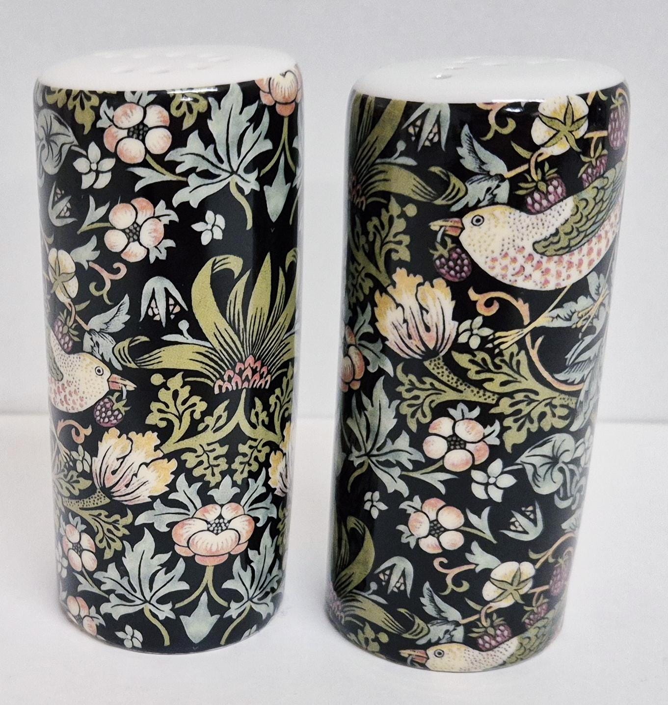 希少品！英国製 黒壺   strawberry hill Strawberry Thief Black Green Salt & Pepper Set Round Porcelain