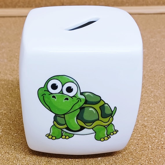 カメの貯金箱 ボーンチャイナ製 緑色のカメ かわいい貯金箱 イギリス製
