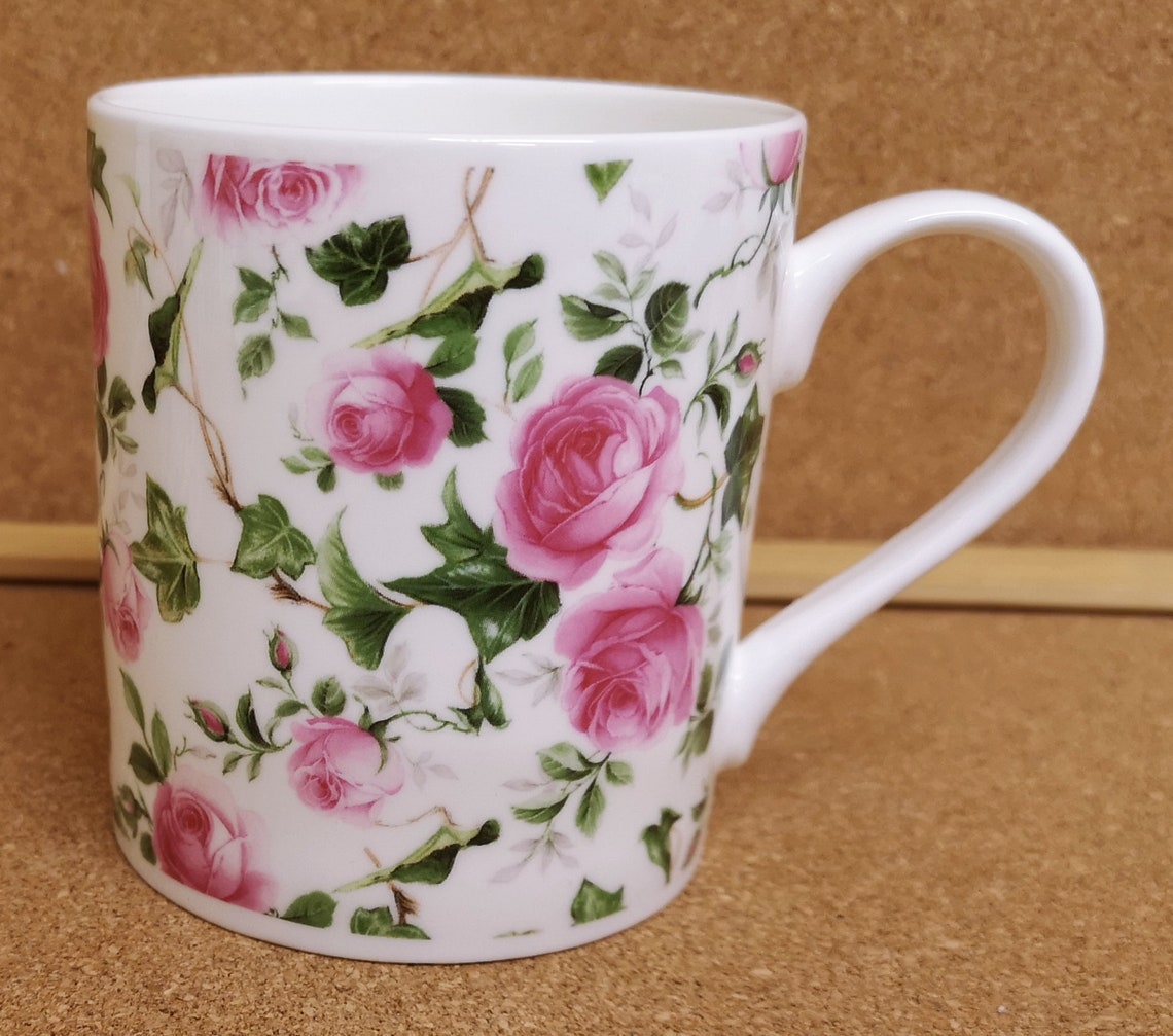 Ivy Rose Pink Mugs Set of 6 Balmoral Roses Chintz Fine Bone Etsy