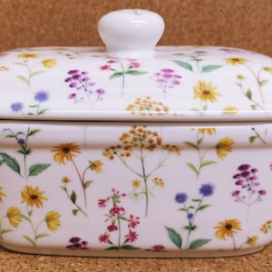 Meadow Flowers Butter Dish Fine Bone China Multi Bright Floral Container Hand Decorated in UK