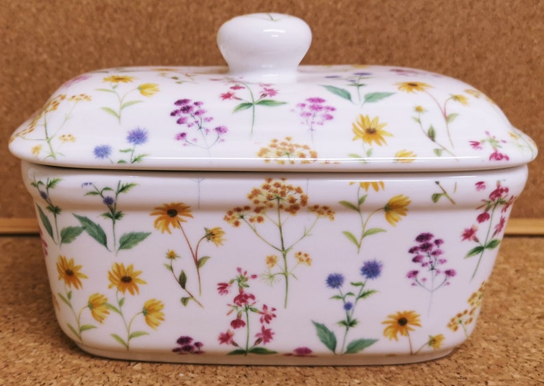 Meadow Flowers Butter Dish Fine Bone China Multi Bright Floral Container Hand Decorated in UK image 1