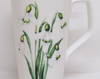 Snowdrop Mug Bone China 500 ml Large Latte Floral Galanthus Jumbo Coffee Tea Cups Hand Decorated UK
